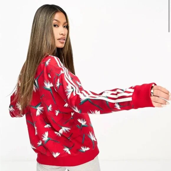 Adidas Thebe Magugu Sweatshirt Birds of Paradise Crew Sweater Red Sz S B30 - Picture 1 of 15